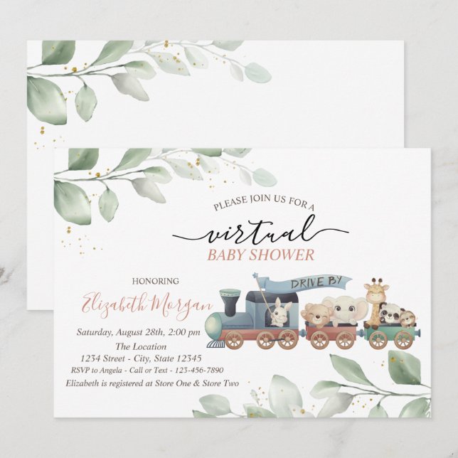 Train Animals Virtual Drive By Baby Shower Invitation (Front/Back)