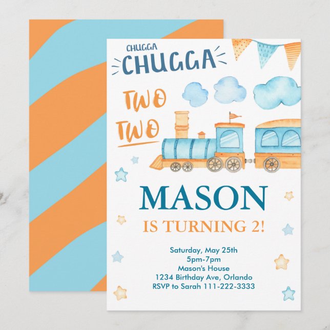 Train Anniversaire Invitation Chugga Chugga Deux D (Devant / Derrière)