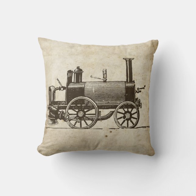 Train Antique Toy Steam Train Engine Throw Pillow (Front)
