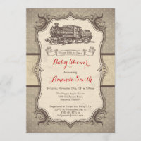 Train Baby Shower Invitation Vintage Retro