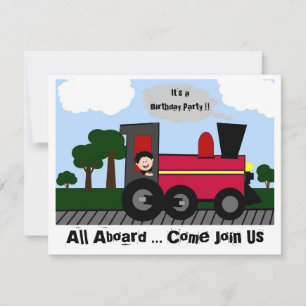 Train Birthday (black hair) Party Invitation