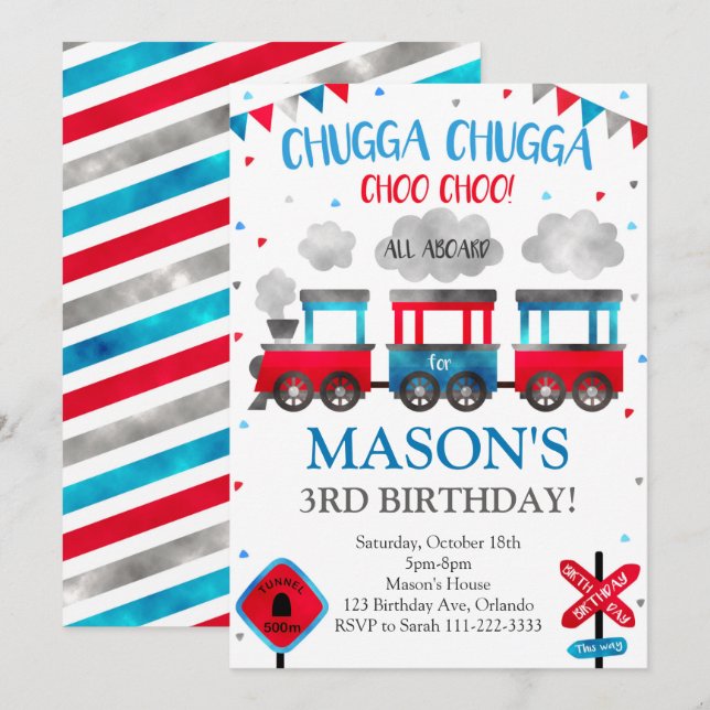 Train Birthday Invitation, Train Invite (Front/Back)