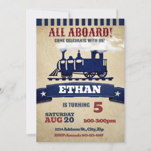 Train birthday invitation vintage