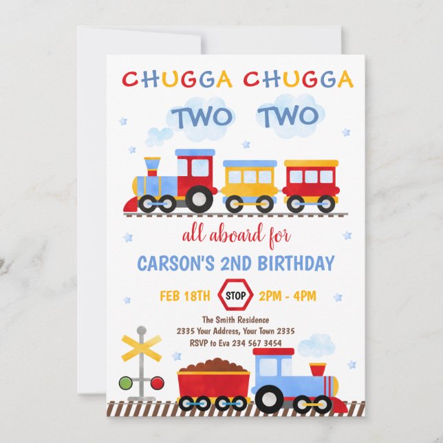 Train Birthday Invite Chugga Chugga Two Two Train (Front)