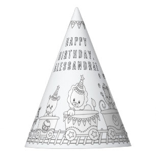 Train Birthday Party - Color Your Own Party Hat