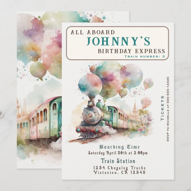 Train Birthday Party Invitation (Front/Back)