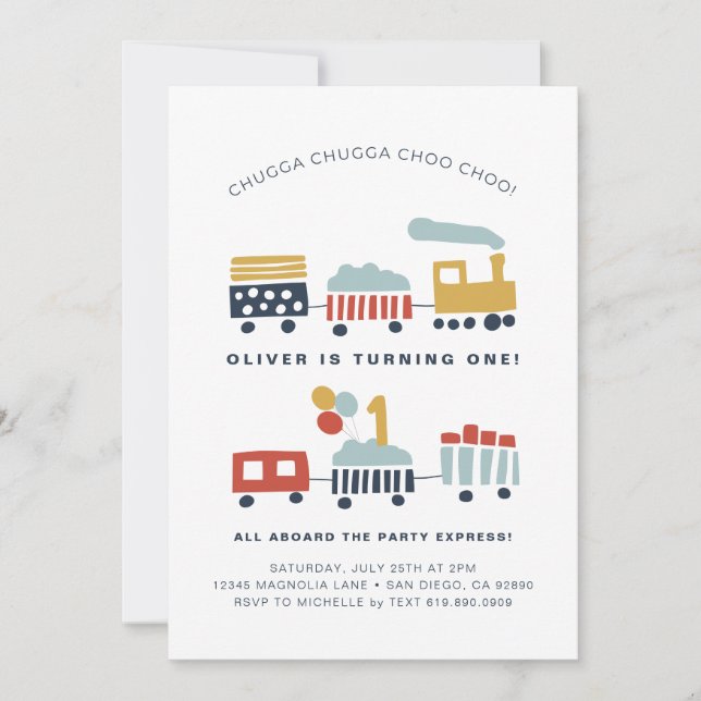 Train Birthday Party Invitation • Age 1 (Front)