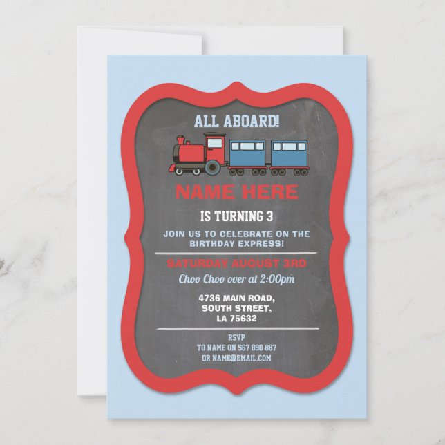 Train Birthday Party Railway Station Choo Choo Invitation (Front)