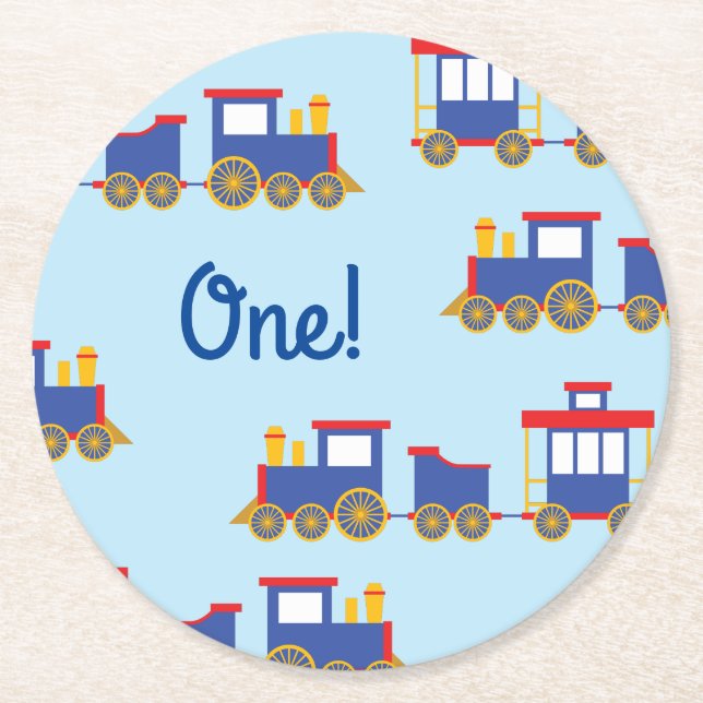 Train Birthday Party Round Paper Coaster (Front)
