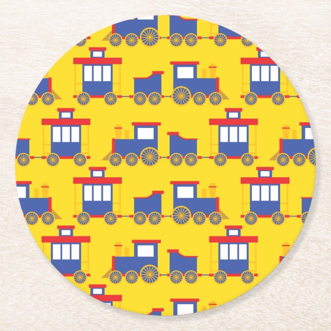 Train Birthday Party Round Paper Coaster (Front)