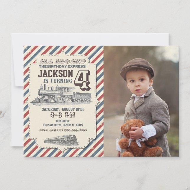 Train Birthday Photo Invitation (Front)