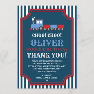 Train birthday thank you card