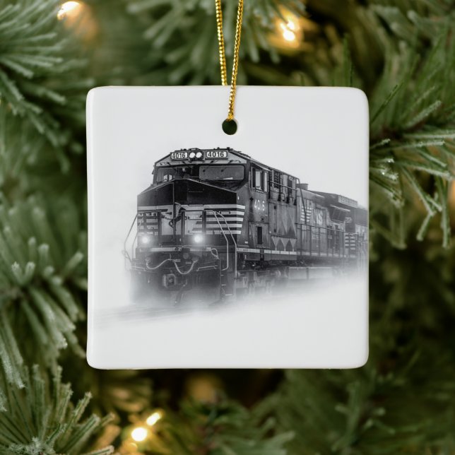 Train Black and White train tracks Ceramic Ornament (Tree)