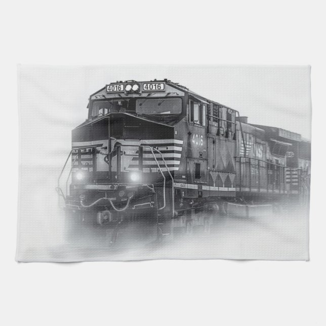 Train Black and White train tracks Kitchen Towel (Horizontal)