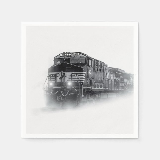 Train Black and White train tracks Napkin (Front)