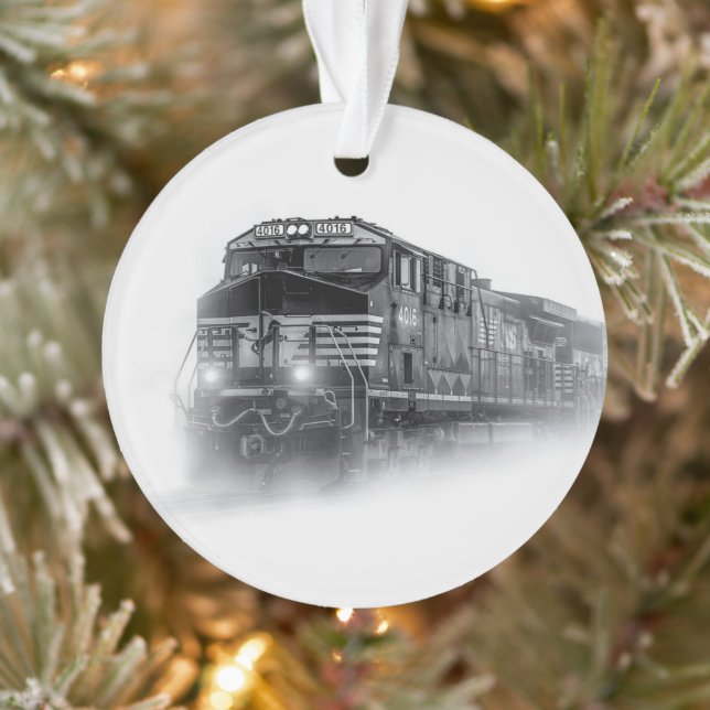 Train Black and White train tracks Ornament (Tree)
