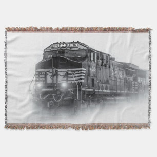 Train Black and White train tracks Throw Blanket