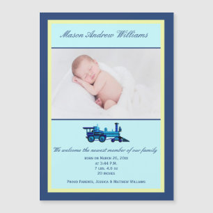 Train bleu et jaune   Faire-part de naissance phot