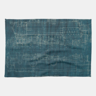 Train Blueprint I Kitchen Towel