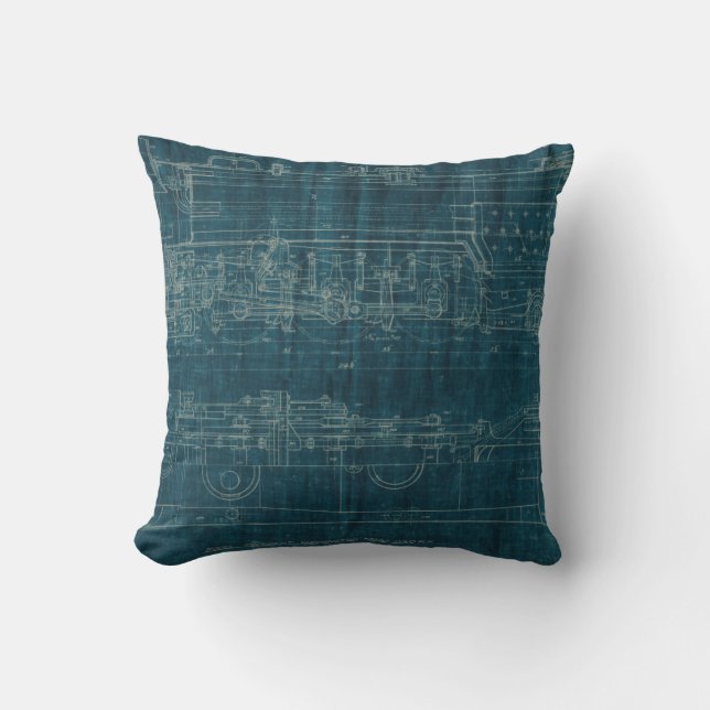 Train Blueprint I Throw Pillow (Front)