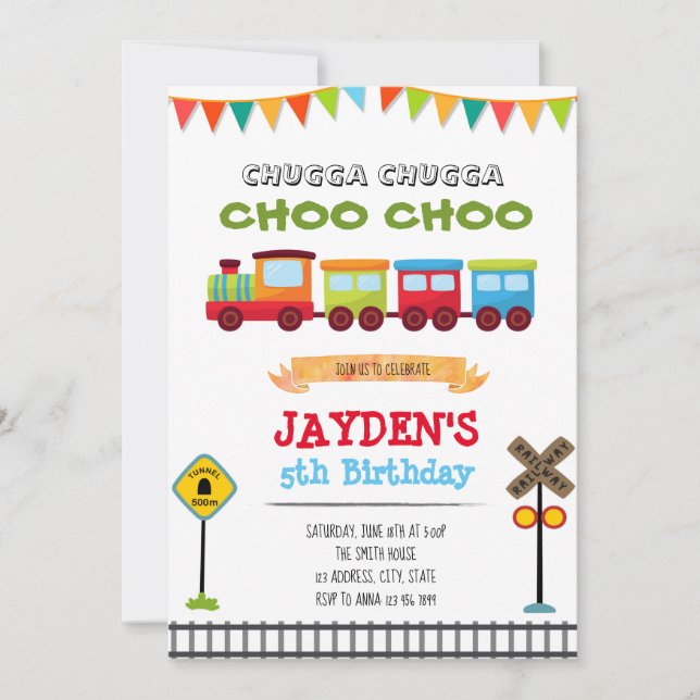 Train boy birthday party invitation (Front)