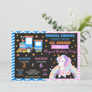 Train Choo Choo & Licorne Invitation Anniversaire