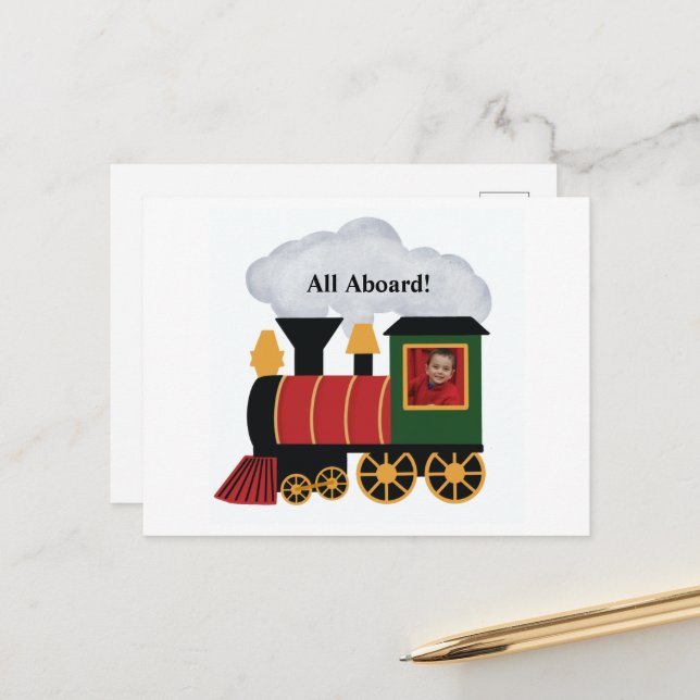 Train Christmas Personalized Photo Postcard (Front/Back In Situ)
