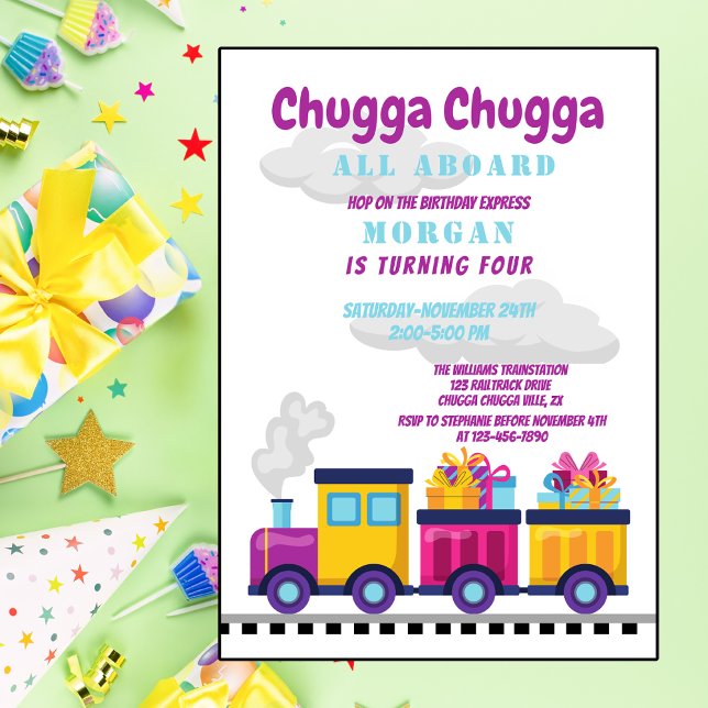 Train Chugga Choo Cartoon Any Age Birthday  Invitation (Creator Uploaded)