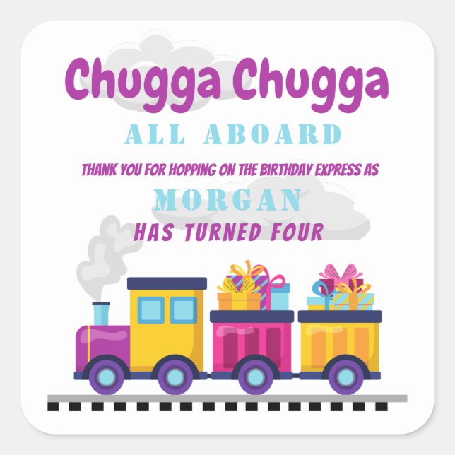 Train Chugga Choo Cartoon Any Age Birthday  Square Sticker (Front)