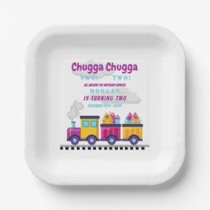Train Chugga Choo Cartoon Second Birthday Paper Plate