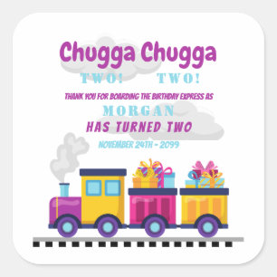 Train Chugga Choo Cartoon Second Birthday Square Sticker