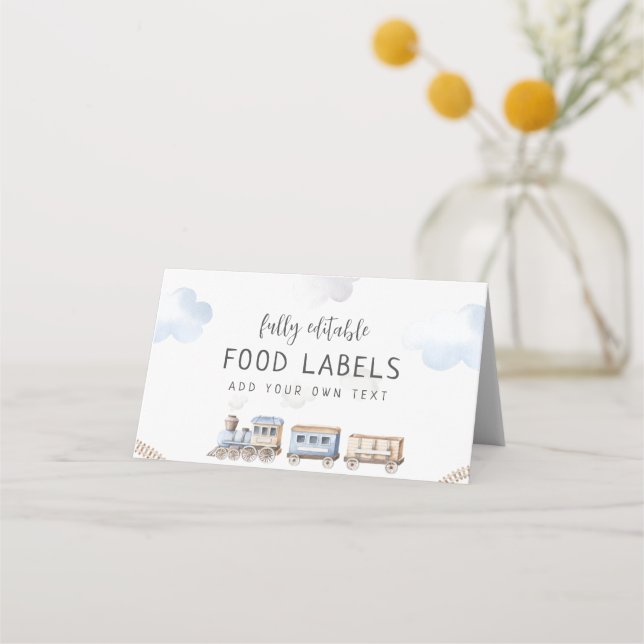 Train chugga chugga two two food labels place card (Front)