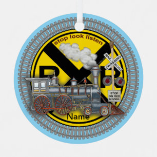 Train Crossing  Metal Ornament