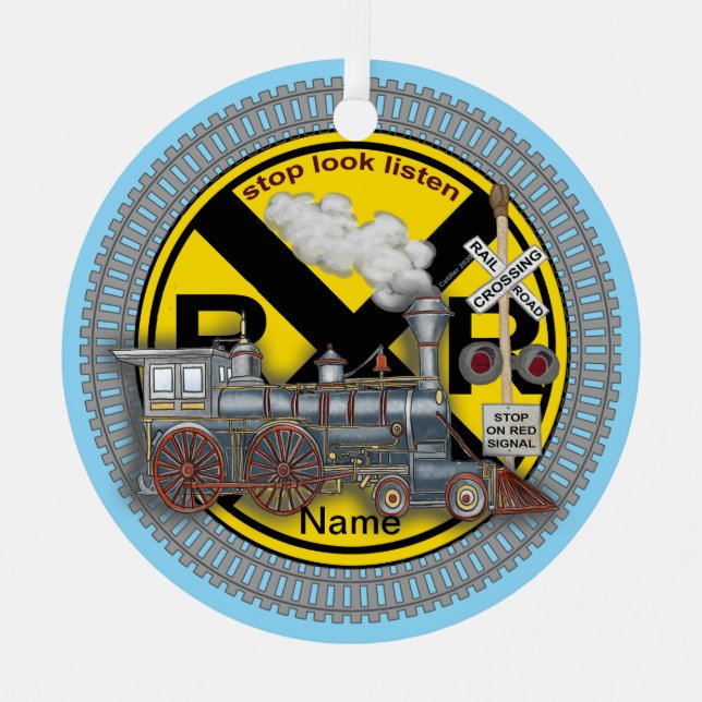 Train Crossing  Metal Ornament (Front)