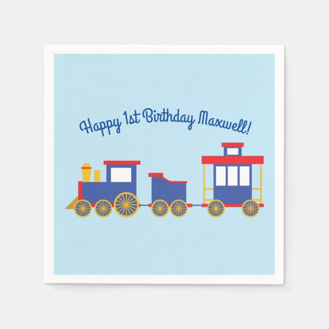 Train Cute Choo-Choo 1st Birthday Party Theme Napkin (Front)