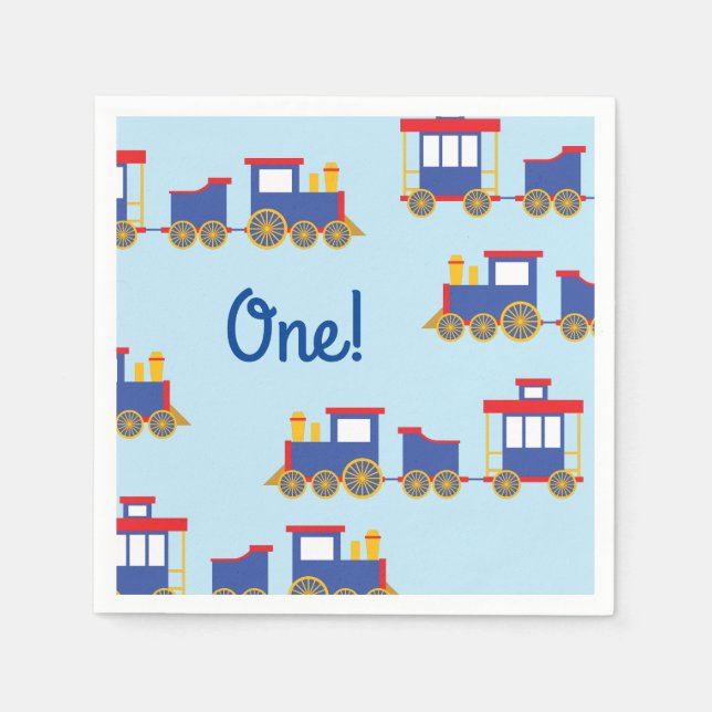 Train Cute Choo-Choo 1st Birthday Party Theme Napkin (Front)
