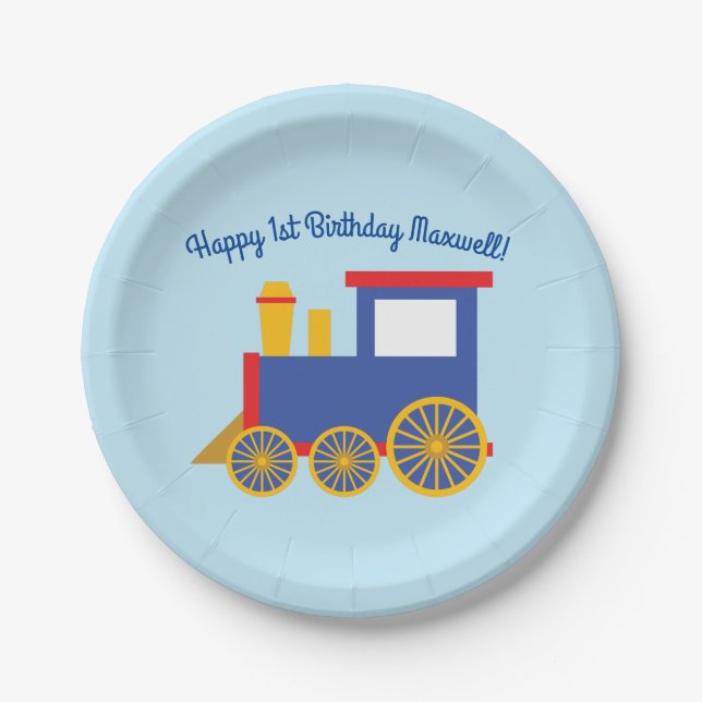Train Cute Choo-Choo 1st Birthday Party Theme Paper Plate (Front)