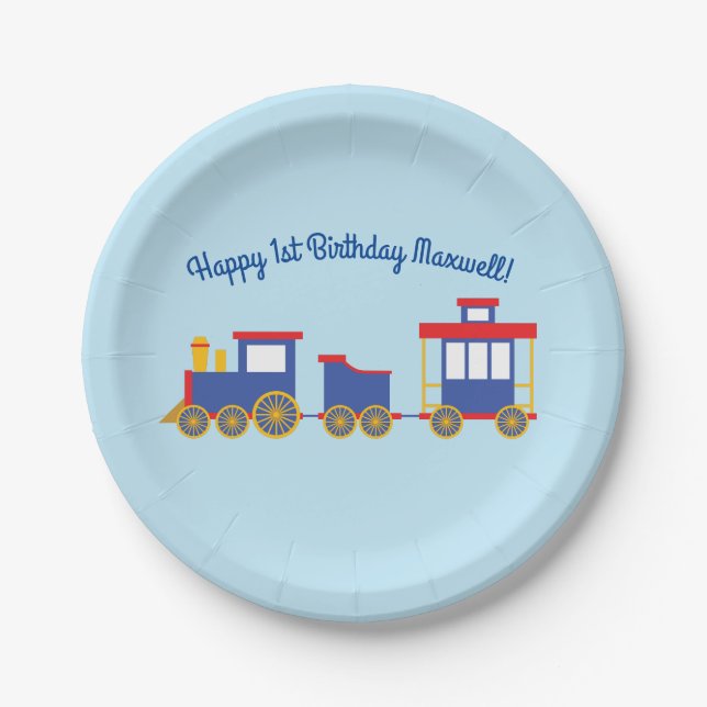 Train Cute Choo-Choo 1st Birthday Party Theme Paper Plate (Front)