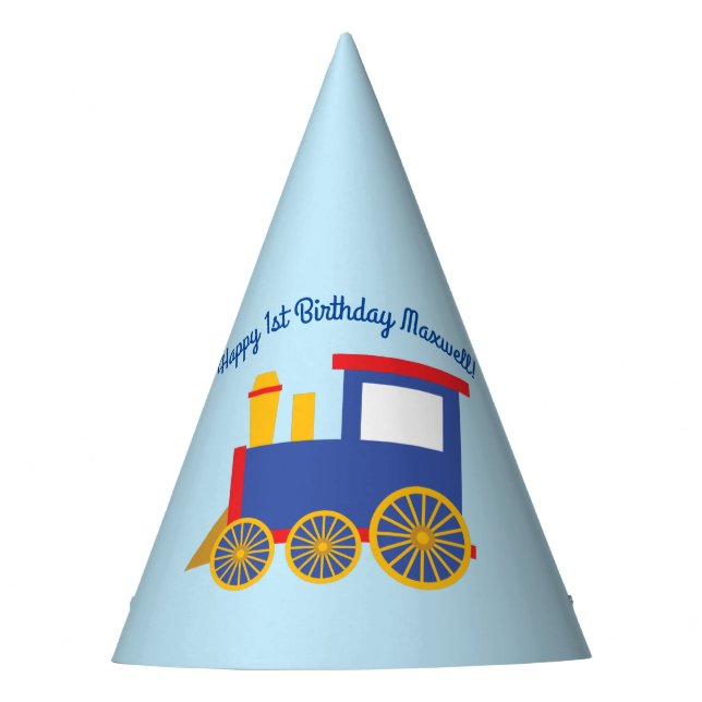 Train Cute Choo-Choo 1st Birthday Party Theme Party Hat (Front)