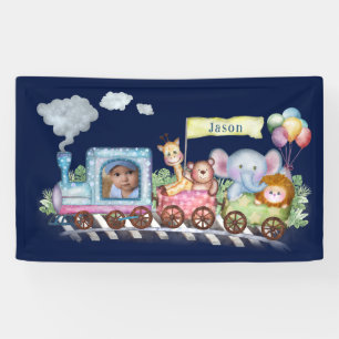 Train cute photo watercolor banner