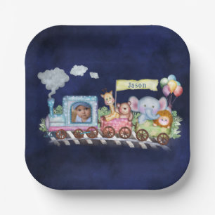 Train cute photo watercolor paper plate