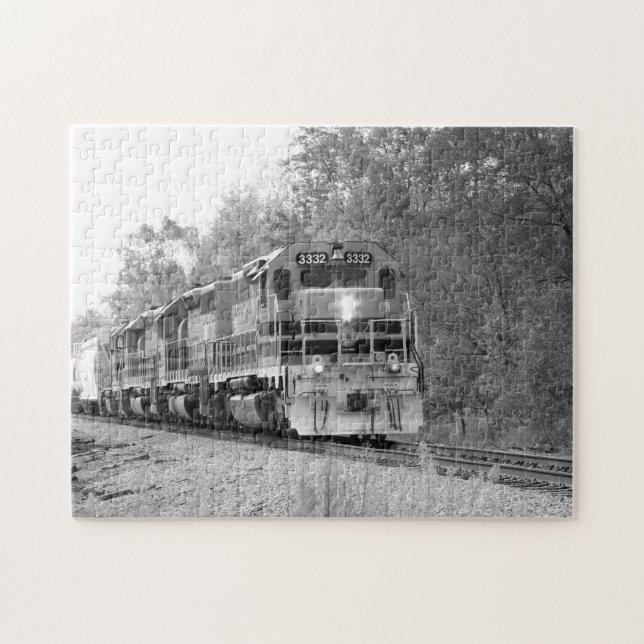 Train d'automne en B&W pittoresque Puzzle familial (Horizontal)