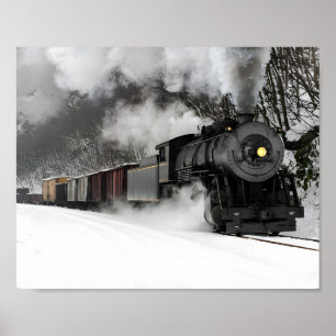 Train De Marchandises À Vapeur Poster Locomotive