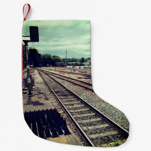 Train depot small christmas stocking