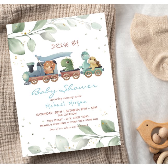 Train Dinosaurs Drive By Baby Shower Invitation (Creator Uploaded)