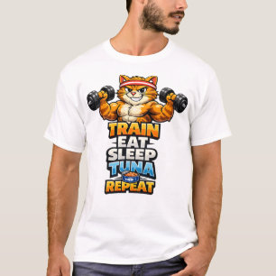 Train Eat Sleep Tuna Repeat Funny Gym Cat Shirt