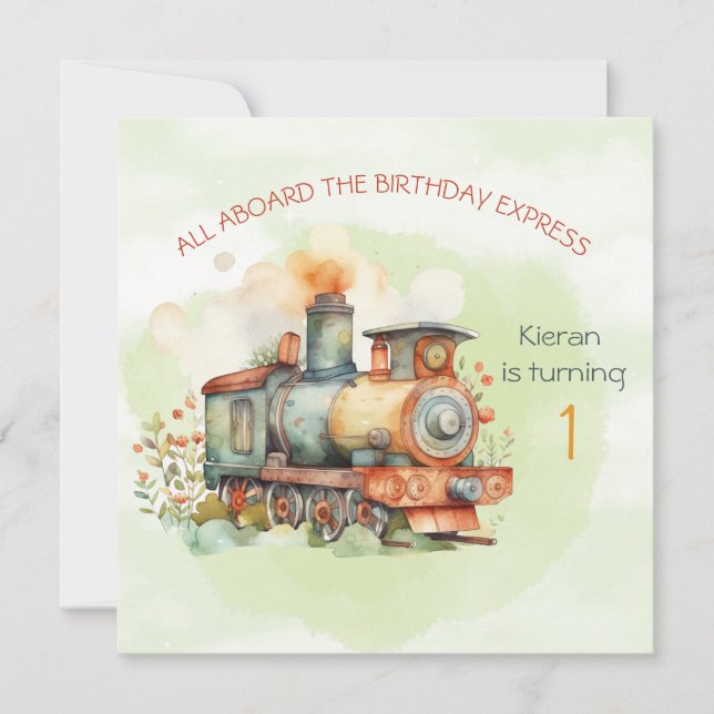 Train Engine Boy 1st. Invitation d'anniversaire (Devant)