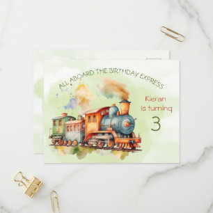 Train Engine Boy 3rd. Birthday Invitation postcard