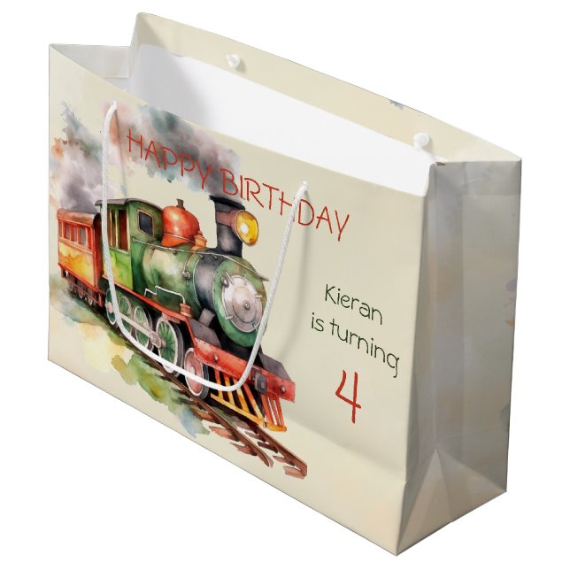 Train Engine Boy 4th Birthday  Large Gift Bag (Front Angled)