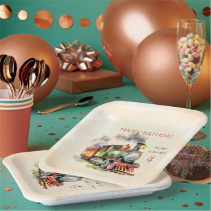 Train Engine Boy 4th Birthday  Paper Plate